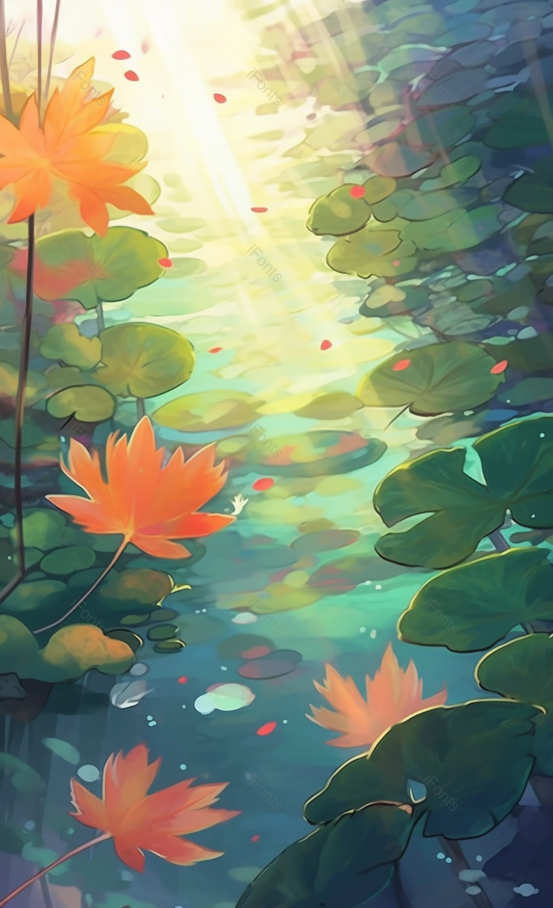 鱼戏莲叶中荷叶连连绿色插画背景,插画/手绘图,插画/手绘图库,插画/手绘图下载,插画/手绘
